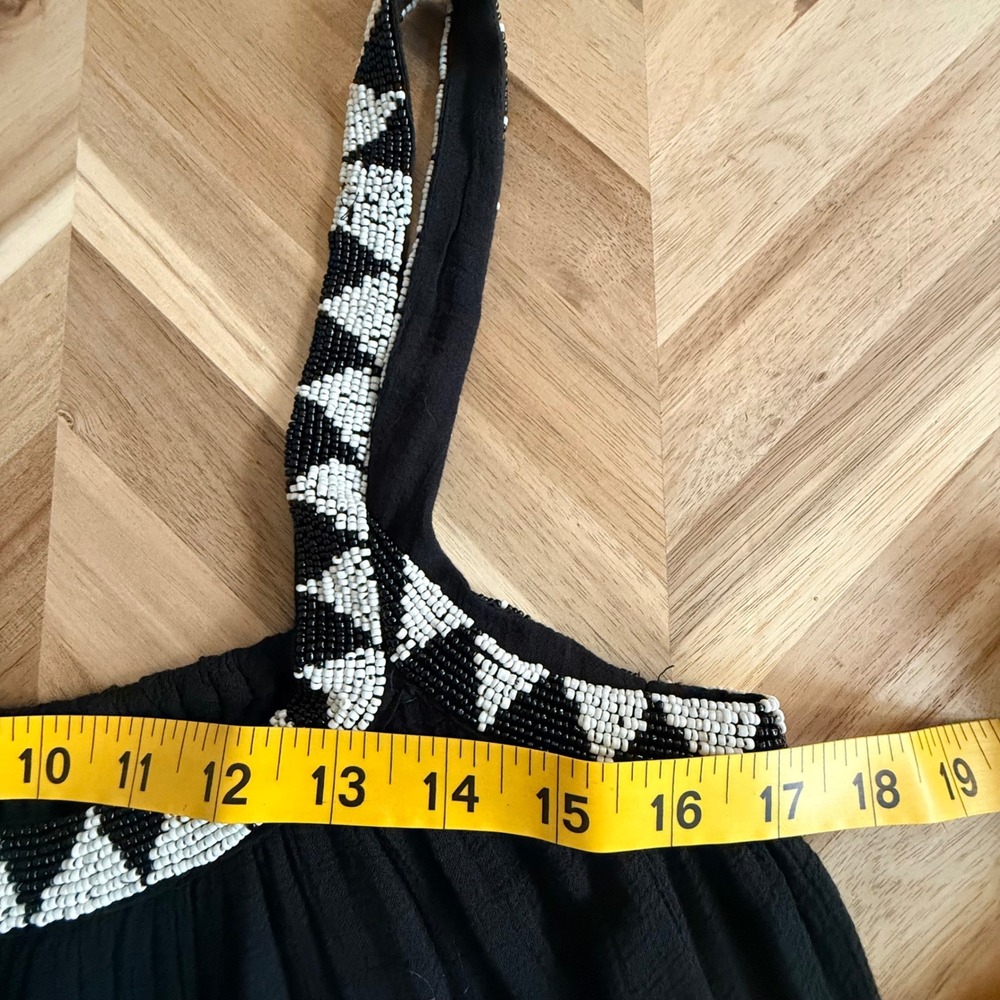 Zara Black Boho Beaded Strap Maxi Dress Womens MCotton Modal Geometric Summer - Picture 5 of 8